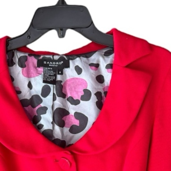 SANDRO Quite Luxury Red Sportswear Peter Pan Collar Jacket BlazerSize Medium - Picture 4 of 7